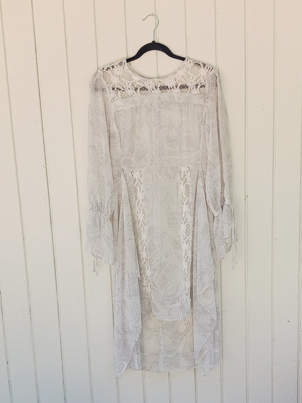 White Lace Long-Sleeve Midi Dress
